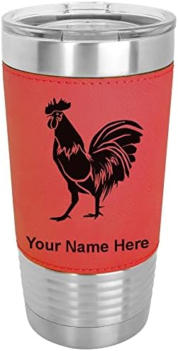  20oz Vacuum Insulated Tumbler Mug, Rooster, Personalized Engraving Included (Faux Leather, Rustic)