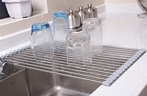  Roll Up Dish Drying Rack Over The Sink Dish Drying Rack Dish Rack Over Sink Rolling Rack Dish Racks For Kitchen Counter (11.8''Wx17.8''L, Warm Grey)