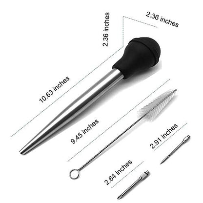  Turkey Baster Syringe For Cooking, Baster Syringe For Thanksgiving, Stainless Steel Turkey Baster With Needles And Cleaning Brush
