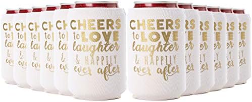  Wedding Can Can Cooler Decorations - Cheers To Love Laughter And Happily Ever After, Can Coolies Set Of 12, Wedding Supplies For Bridal Showers, Engagements And Bachelorette Parties (Black)