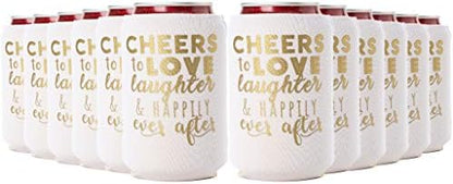 Wedding Can Can Cooler Decorations - Cheers To Love Laughter And Happily Ever After, Can Coolies Set Of 12, Wedding Supplies For Bridal Showers, Engagements And Bachelorette Parties (Black)