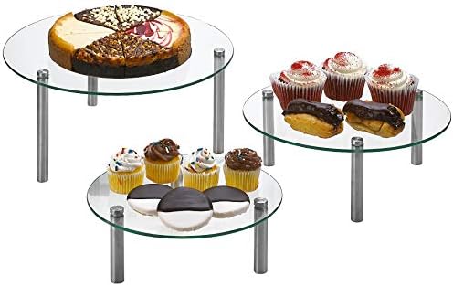  3 Tier Round Tempered Glass Display Stand 9, 11, 13” For Cake, Cupcakes, Desserts, Bakery, Appetizers – Set Of 3 Glass Retail Display Raiser. (Clear)