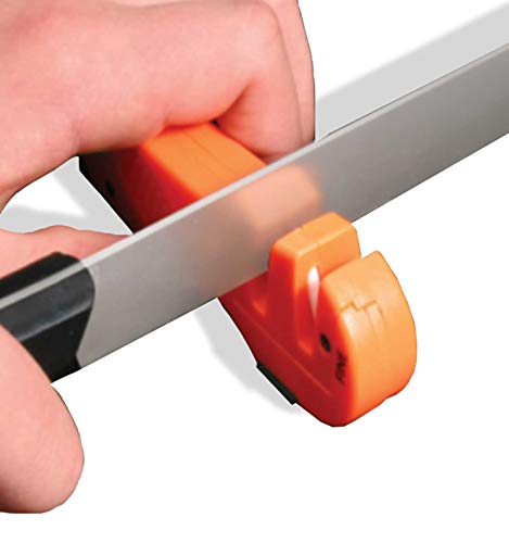  CcuSharp 4-in-1 Knife & Tool Sharpener - Coarse Tungsten Carbide Sharpening Blade & Ceramic Rod W/Retractable Diamond-Tapered Rod Great For Indoor & Outdoor, Camping, Knives & Fish Hooks - Orange