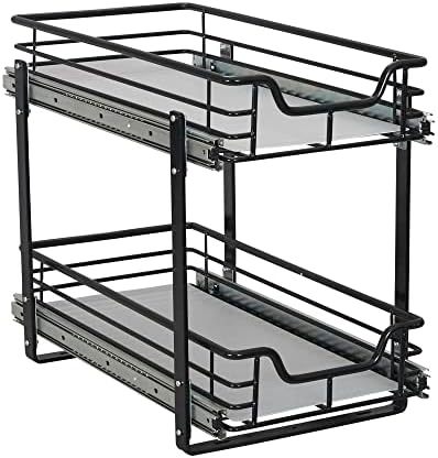  Narrow Sliding Cabinet Organizer, Two Tier Chrome Organizer, Chrome, Great For Slim Cabinets In Kitchen, Bathroom And More