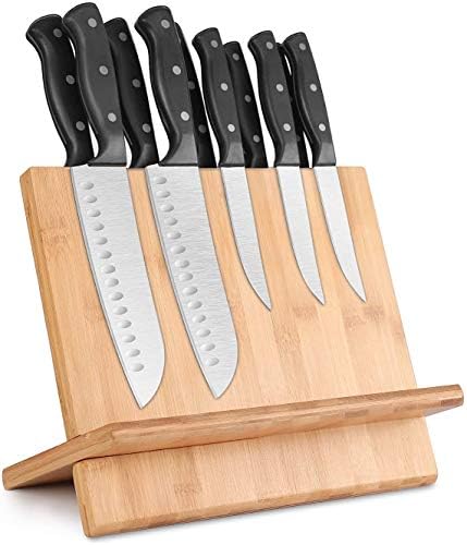  Fe Block Magnetic Knife Holder With 18 Powerful Magnetic Boards, 100% Pure Bamboo Large Capacity Knife Organizer Block, Double Side Strongly Magnetic Kitchen Utensil Display (Stand)