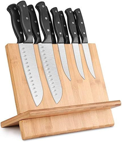  Fe Block Magnetic Knife Holder With 18 Powerful Magnetic Boards, 100% Pure Bamboo Large Capacity Knife Organizer Block, Double Side Strongly Magnetic Kitchen Utensil Display (Stand)