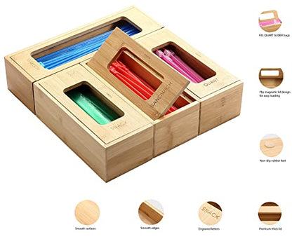  Premium Ziplock Bag Organizer For Drawer - Ultimate Ziploc Bag Organizer, Baggie Organizer For Any Slider Gallon, Quart, Sandwich, Snack (4 Piece Set) (Bamboo) (Bamboo)