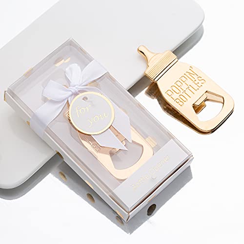  24Packs Golden Baby Bottle Openers For Baby Shower Favors Gifts, Decorations Souvenirs, Poppin Bottles Openers With Exquisite Gifts Box Used For Guests  Gender Reveal Party Favors (white, 24)