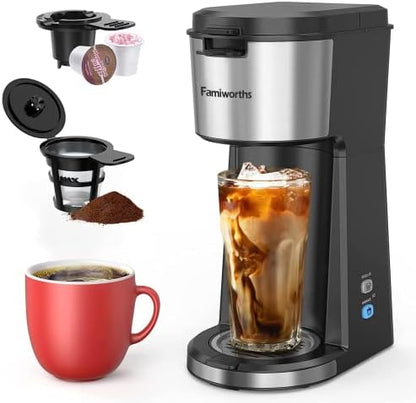  Iced Coffee Maker, Hot And Cold Coffee Maker Single Serve For K Cup And Ground, With Descaling Reminder And Self Cleaning, Iced Coffee Machine For Home, Office And RV