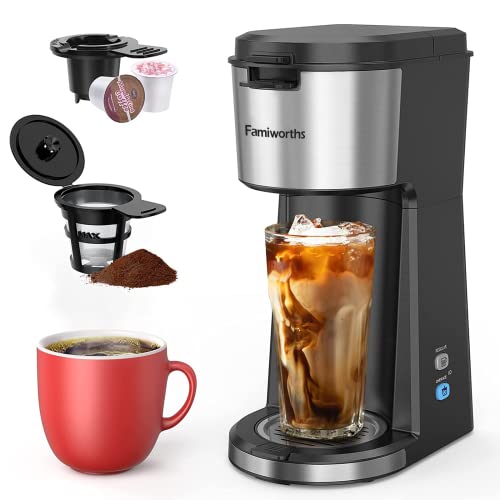 Iced Coffee Maker, Hot And Cold Coffee Maker Single Serve For K Cup And Ground, With Descaling Reminder And Self Cleaning, Iced Coffee Machine For Home, Office And RV