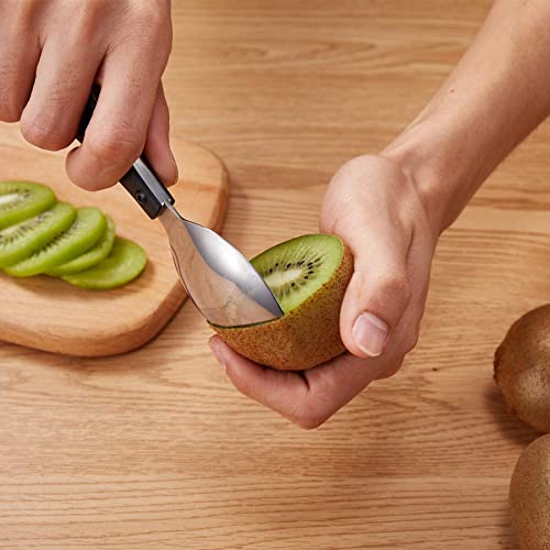  Sharp Folding Fruit Knife Spoon Combo Blade 3.5" Avocado Slicer Kiwi Cutter Travel Camping Utensils Stainless Steel Kitchen Vegetable