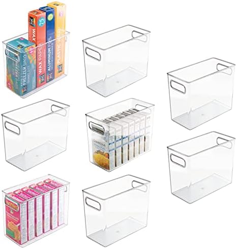  MDesign Deep Plastic Kitchen Storage Organizer Container Bin For Pantry, Cabinet, Cupboard, Shelves, Fridge, Or Freezer - Holds Dry Goods, Sauces, Condiments, Drinks, Ligne Collection, 8 Pack, Clear