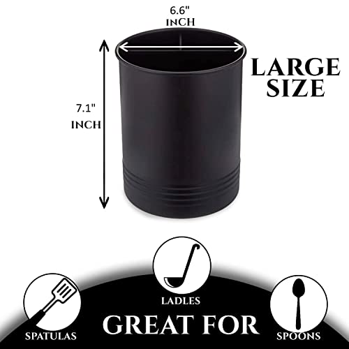  Steelware Central Utensil Holder With Removable Divider Extra Large Tools Organizer Storage, Matte Black