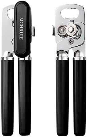  Can Opener Manual - Handheld Strong Heavy Duty Can Opener, Can Openers Smooth Edge With Sharp Blade, Oversized Easy To Use Turn Knob, Upgrade Manual Can Openers For Seniors With Arthritis (Black)
