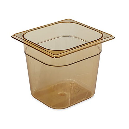 Rubbermaid Commercial Products Hot Food Insert Pan For Restaurants/Kitchens/Cafeterias, 1/6 Size, 6 Inches Deep, Amber (FG206P00AMBR)
