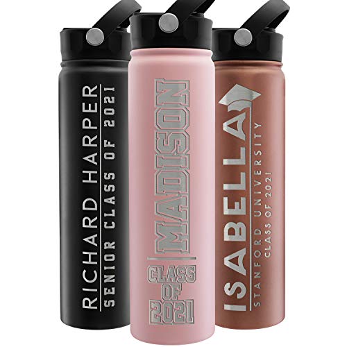  Graduation Gifts, Water Bottle Personalized With Straw Lid - 24 Oz - Pink | Custom Water Bottle W Text - Insulated Double Wall - High School, College, Class Of 2023 | 9 Color - Congrats Grad