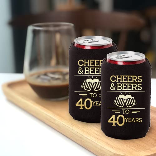  Cheers & Beers To 40 Years Can Coolers, 40th Birthday Party Coolies, Set Of 12, Black And Gold Thirtieth Birthday Cup Coolers, Perfect For Birthday Parties, Birthday Decorations (Regular)
