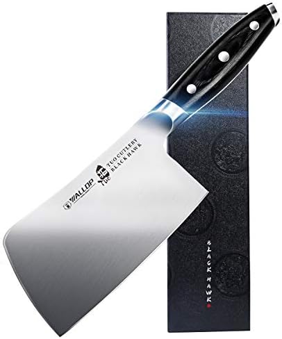  Allop Cleaver Knife 7 Inch, Chinese Vegetable Cleaver Knife - High Carbon Stainless Steel - Full Tang Pakkawood Handle - BLACK HAWK SERIES With Gift Box