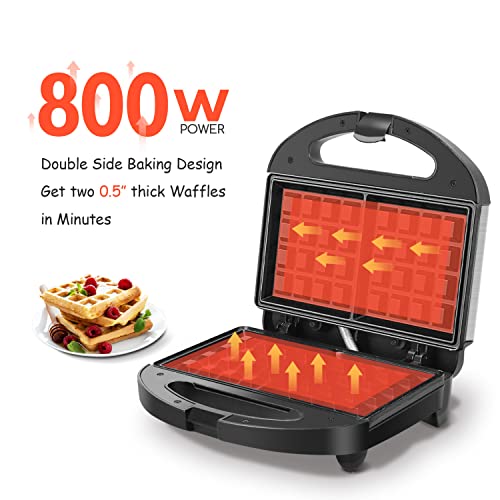  Waffle Maker, Non Stick Waffle Irons, Compact 2 Slice Waffle Makers For Breakfast, Snacks, PFOA Free, ETL Certificated, Black/Silver