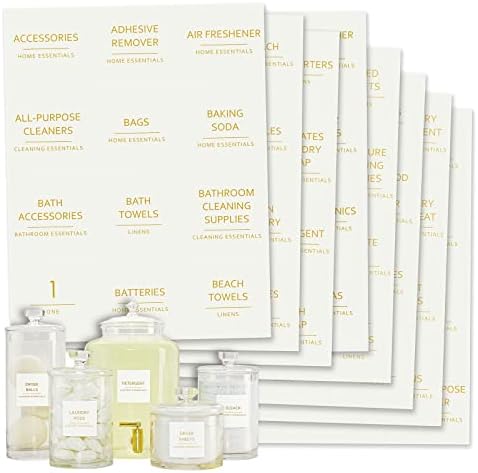  144 Minimalistic Laundry Room Labels For Glass Jars, Preprinted Linen Closet Stickers For Containers, Bathroom Organization, Cleaning Supplies (Black)