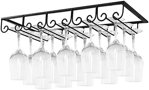  MOCOUM Under Cabinet Wine Glass Rack Stemware Rack, Wine Glasses Hanger Rack Wire Wine Glass Holder Storage Hanger For Cabinet Kitchen Bar (Black, 4 Rows 2 Pack)