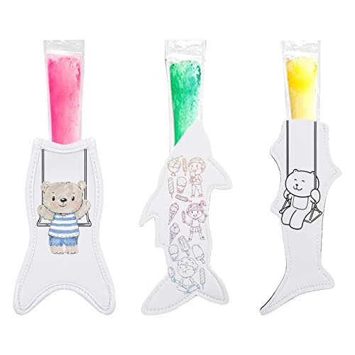  15 Pieces Reusable Popsicle Holders Popsicle Bags Freezer Ice Pop Sleeves Antifreezing Ice Pop Holders, White Fish Style