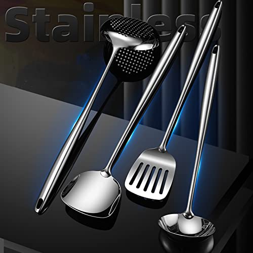  Wok Spatula And Ladle,Skimmer Slotted Spoon Set - Asian Wok Cooking Tools - 304 Stainless Steel Wide Wok Spatula - Wok Utensils Set Professional