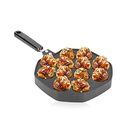  12 Holes Takoyaki Maker, Mini Pancakes Maker Japanese Taiyaki Pan Nonstick Egg Mcmuffin Maker Cast Iron Pan Cooking Tools With Handle For Octopus Ball Egg Puffs Mold Baking