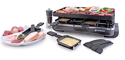  KF-77041 Classic 8-Person Raclette Party Grill With Reversible Cast Aluminum Non-Stick Grill Plate/Crepe Top, Black