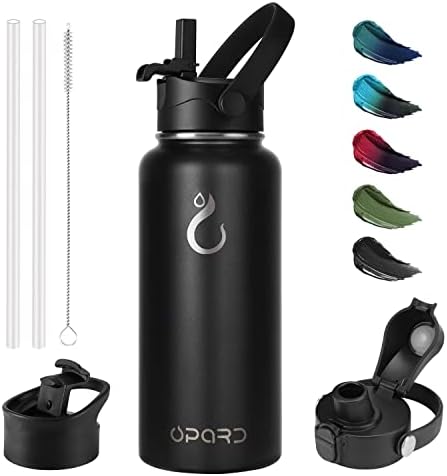  Sports Water Bottle - 32 Oz, 3 Lids (Straw Lid, Flip Lid, Spout Lid), Leak Proof, Vacuum Insulated Stainless Steel, Double Walled, Reusable Metal Canteen