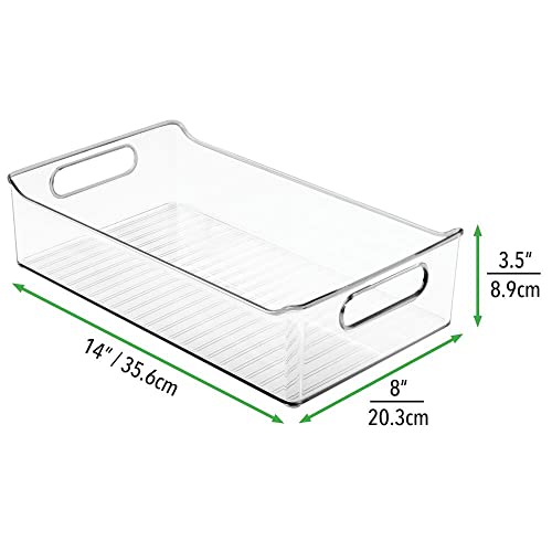  MDesign Small Plastic Kitchen Storage Container Bins With Handles -Organization In Pantry, Cabinet, Refrigerator Or Freezer Shelves - Food Organizer For Fruit, Yogurt, Squeeze Pouches - Clear
