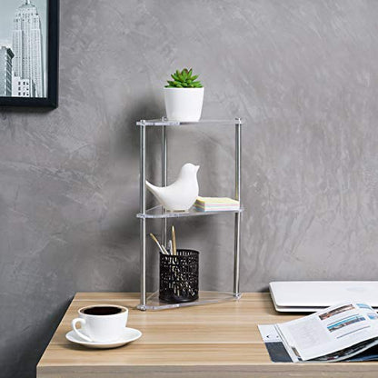  MyGift 3 Tier Clear Acrylic And Metal Tabletop Decorative Display Stand Desktop Corner Shelf, Tiered Bathroom Vanity Cosmetic Makeup Organization Shelves