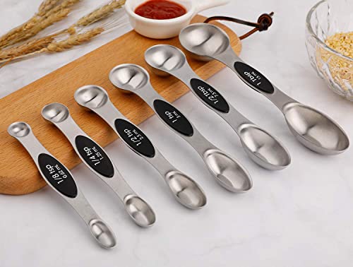  Magnetic Measuring Spoons Stainless Steel Set Of 6 Dual Sided StackableTeaspoon And Tablespoon For Measuring Dry And Liquid Ingredients