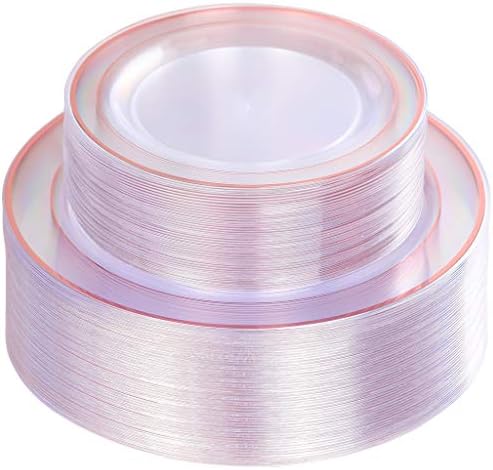  102 Pieces Solid Gold Disposable Plates, Gold Plastic Plates, Premium Plastic Party Plates Includes: 51 Dinner Plates 10.25 Inch And 51 Salad/Dessert Plates 7.5 Inch