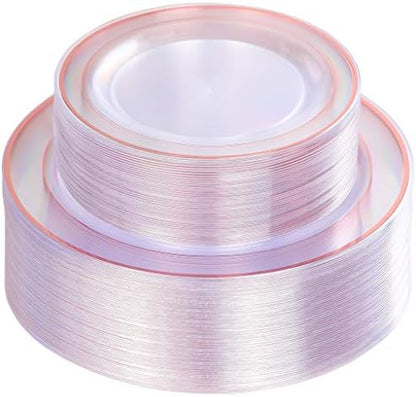  102 Pieces Solid Gold Disposable Plates, Gold Plastic Plates, Premium Plastic Party Plates Includes: 51 Dinner Plates 10.25 Inch And 51 Salad/Dessert Plates 7.5 Inch
