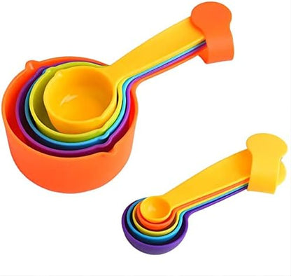  Measuring Cups And Spoons,Plastic Measuring Cups And Spoons Set:5 Plastic Measuring Cups And 5 Plastic Measuring Spoons,Plastic Measuring Cup Spoons For Kitchen Measuring Tools Rainbow Color
