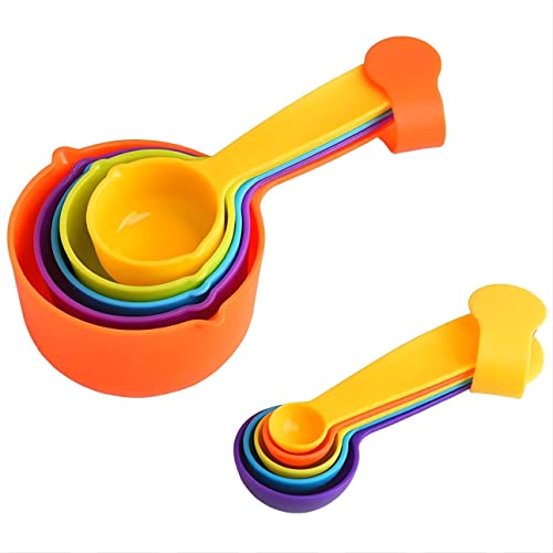  Measuring Cups And Spoons,Plastic Measuring Cups And Spoons Set:5 Plastic Measuring Cups And 5 Plastic Measuring Spoons,Plastic Measuring Cup Spoons For Kitchen Measuring Tools Rainbow Color
