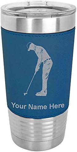  20oz Vacuum Insulated Tumbler Mug, Golfer Putting, Personalized Engraving Included (Faux Leather, Rustic)