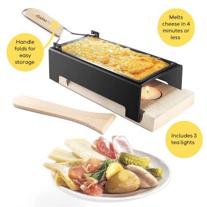  Heese Raclette W Foldable Handle- Candlelight Cheese Melter Pan W Spatula And 3 Tea Light Candles - Melts In Under 4 Minutes, Small Portable, Great For Dinner Parties, Appetizers, Housewarming Gift