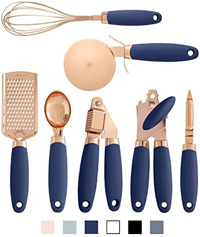  Ith COLOR 7 Pc Kitchen Gadget Set Copper Coated Stainless Steel Utensils With Soft Touch White Handles