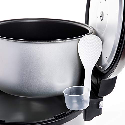  Commercial Rice Cooker And Warmer, 60 Cups Large Cooked (30 Cup Uncooked) Rice With Hinged Lid, Non-Stick Insert Pot, Stainless Steel Exterior