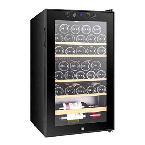  NIVOK 33 Bottles Wine Cooler, Digital Temperature Display-Double-Layer Tempered Glass Door-Quiet Operation Fridge Freestanding Wine Refrigerator