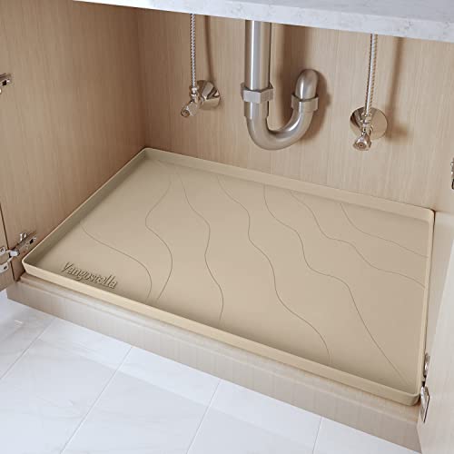  Premium Under Sink Mats For Kitchen Waterproof 34" X 22", Extra Thick Non-Slip Silicone Under Sink Liner Drip Tray, Raised Edge Under Sink Cabinet Mat,Prevent Drips, Leaks, Spills,Beige
