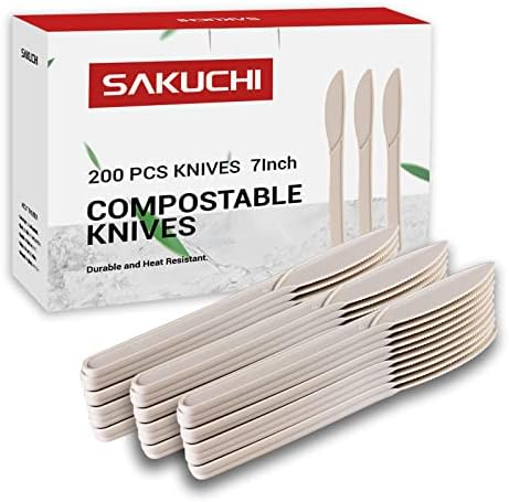  Compostable Knives,200PCS Corn Plant Based Disposable Knives, Plastic Knife Disposable Utensils Heavy Duty For Party Supply Camping BBQ Wedding Outdoor Activities
