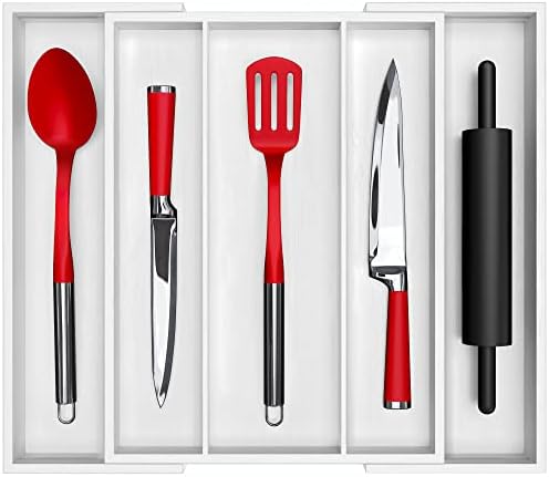  Uxury Bamboo Kitchen Drawer Organizer - Expandable Utensil Organizer For Drawer - Utensil And Silverware Holder And Cutlery Tray (Natural, 19.6"x17")