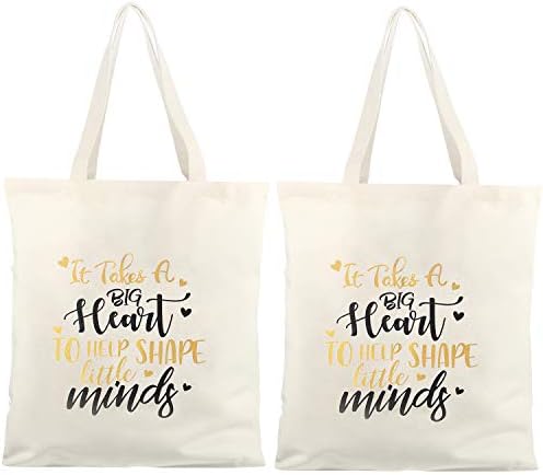  Frienda 2 Pcs Teacher Tote Bags Canvas Teacher Appreciation Bags For Women Reusable Teacher Gift Bag For School Supplies