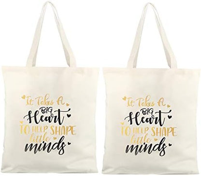  Frienda 2 Pcs Teacher Tote Bags Canvas Teacher Appreciation Bags For Women Reusable Teacher Gift Bag For School Supplies