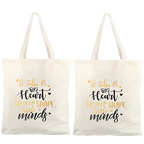  Frienda 2 Pcs Teacher Tote Bags Canvas Teacher Appreciation Bags For Women Reusable Teacher Gift Bag For School Supplies