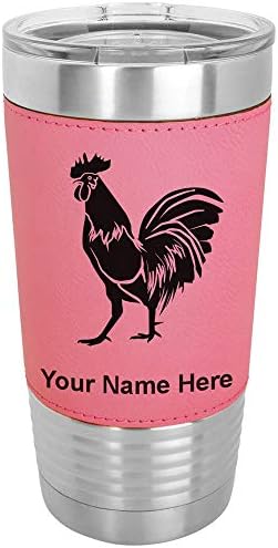  20oz Vacuum Insulated Tumbler Mug, Rooster, Personalized Engraving Included (Faux Leather, Rustic)