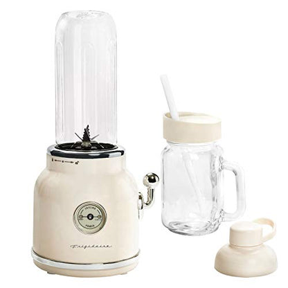 FRIGIDAIRE EFR756-CREAM EFR756, 2 Door Apartment Size Retro Refrigerator With Top Freezer, Chrome Handles, 7.5 Cu Ft, Cream & ESMM100-CREAM Retro Smoothie Maker Blender With Mason Jar, Cream